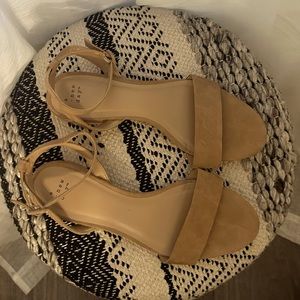 A New Day Taupe Suede Sandal with ankle strap, Size 9